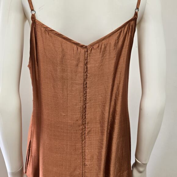 Peruvian Connection Midi Dress Size M Copper Rust Lined 100% Silk Strappy Layer - Picture 6 of 9